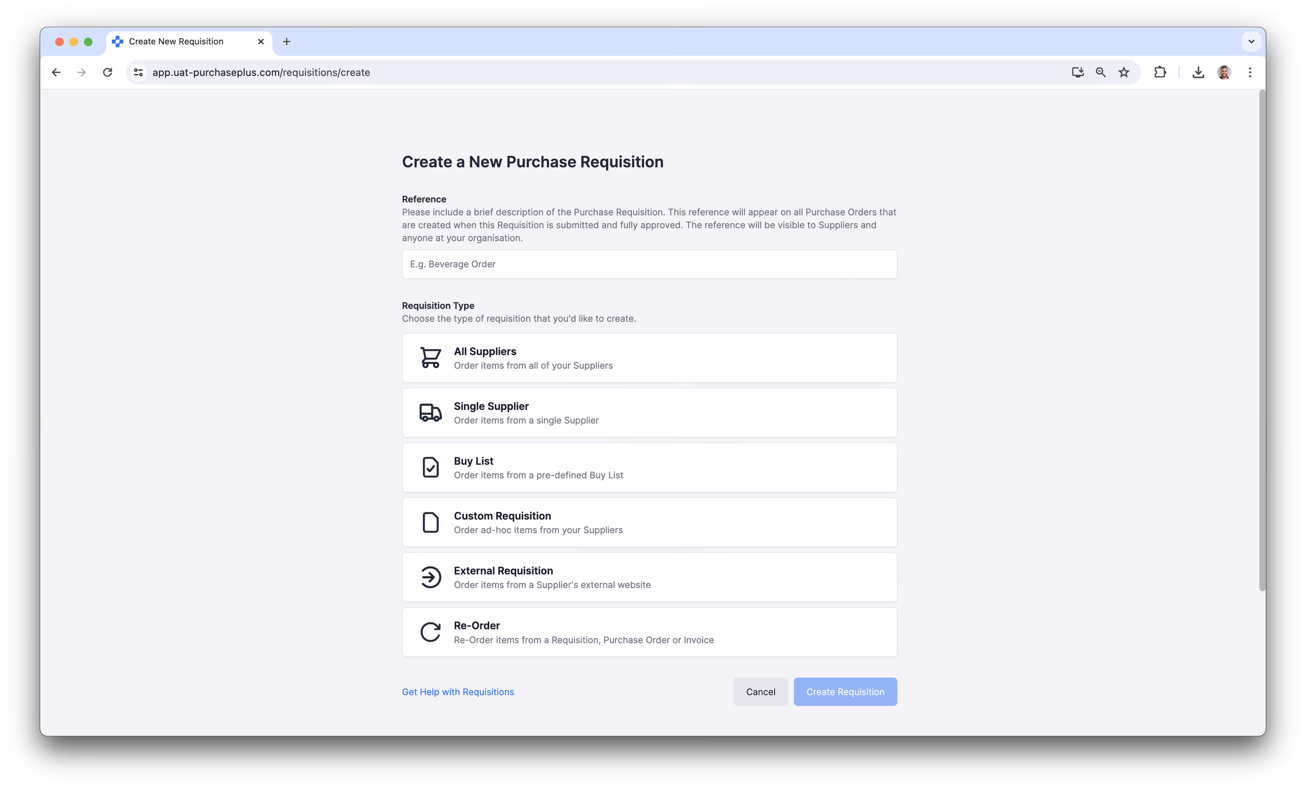 Creating a New Requisition in PurchasePlus
