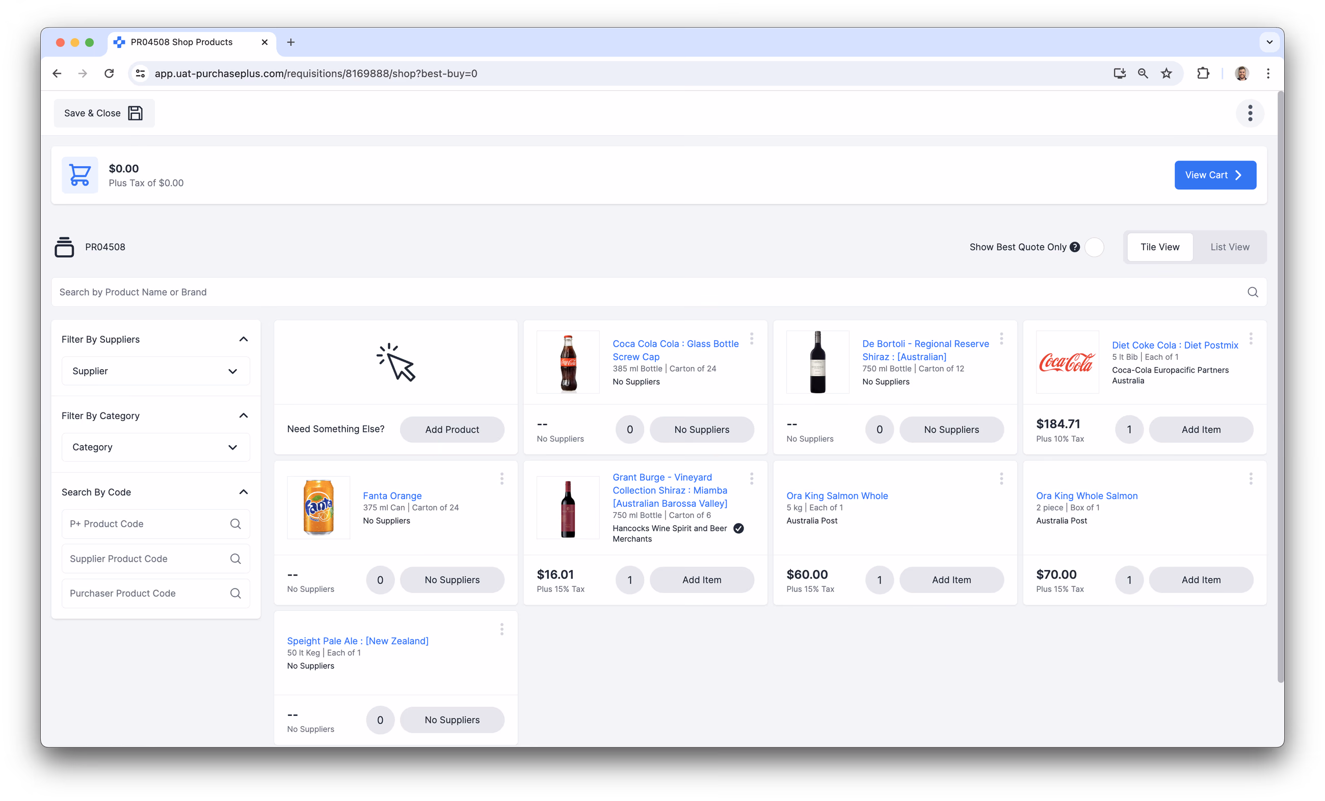 Basic View of a Requisition in PurchasePlus