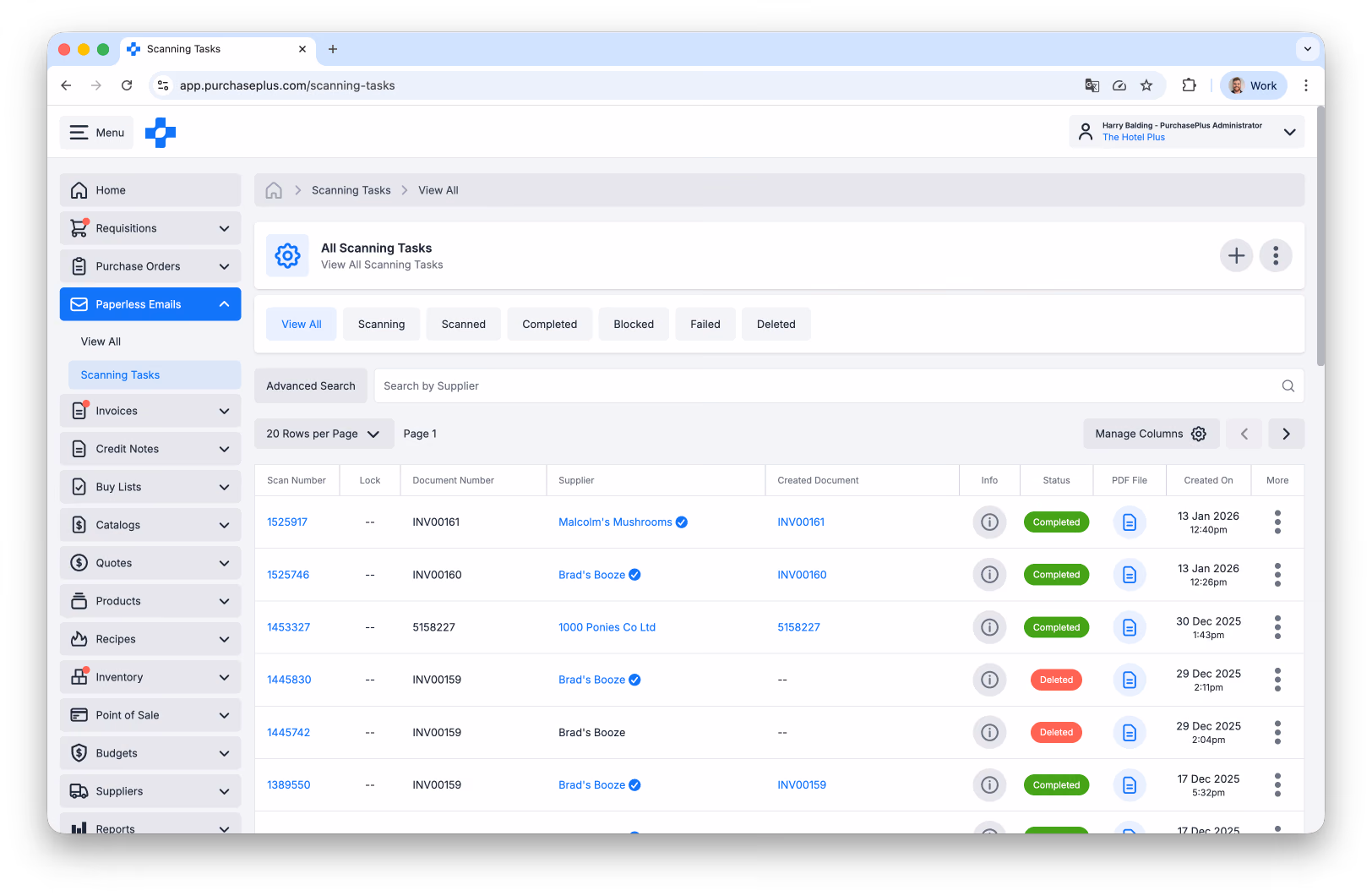 Paperless Invoicing Scan-Aufgaben