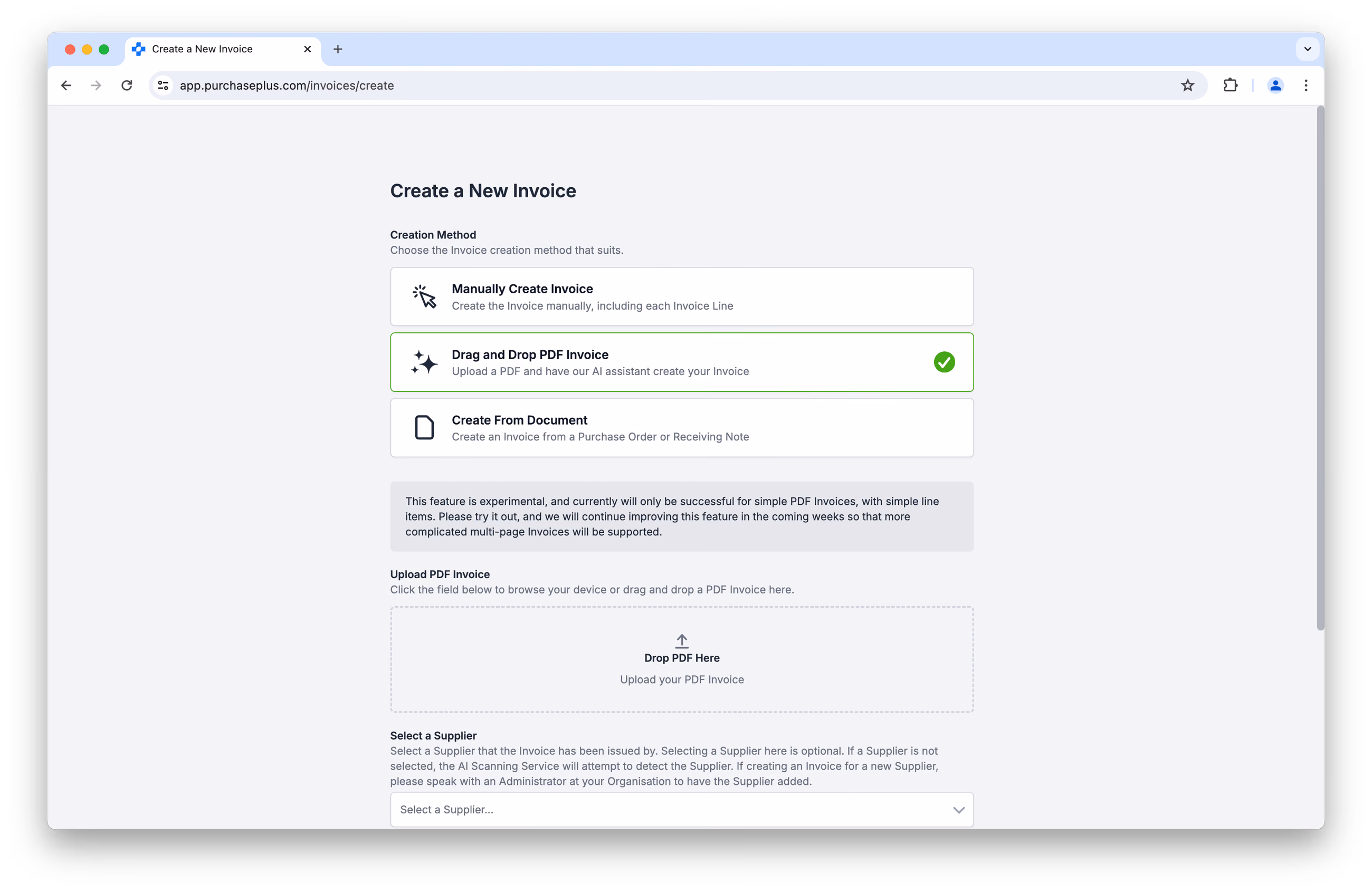 Neue Rechnung durch PDF-Upload erstellen
