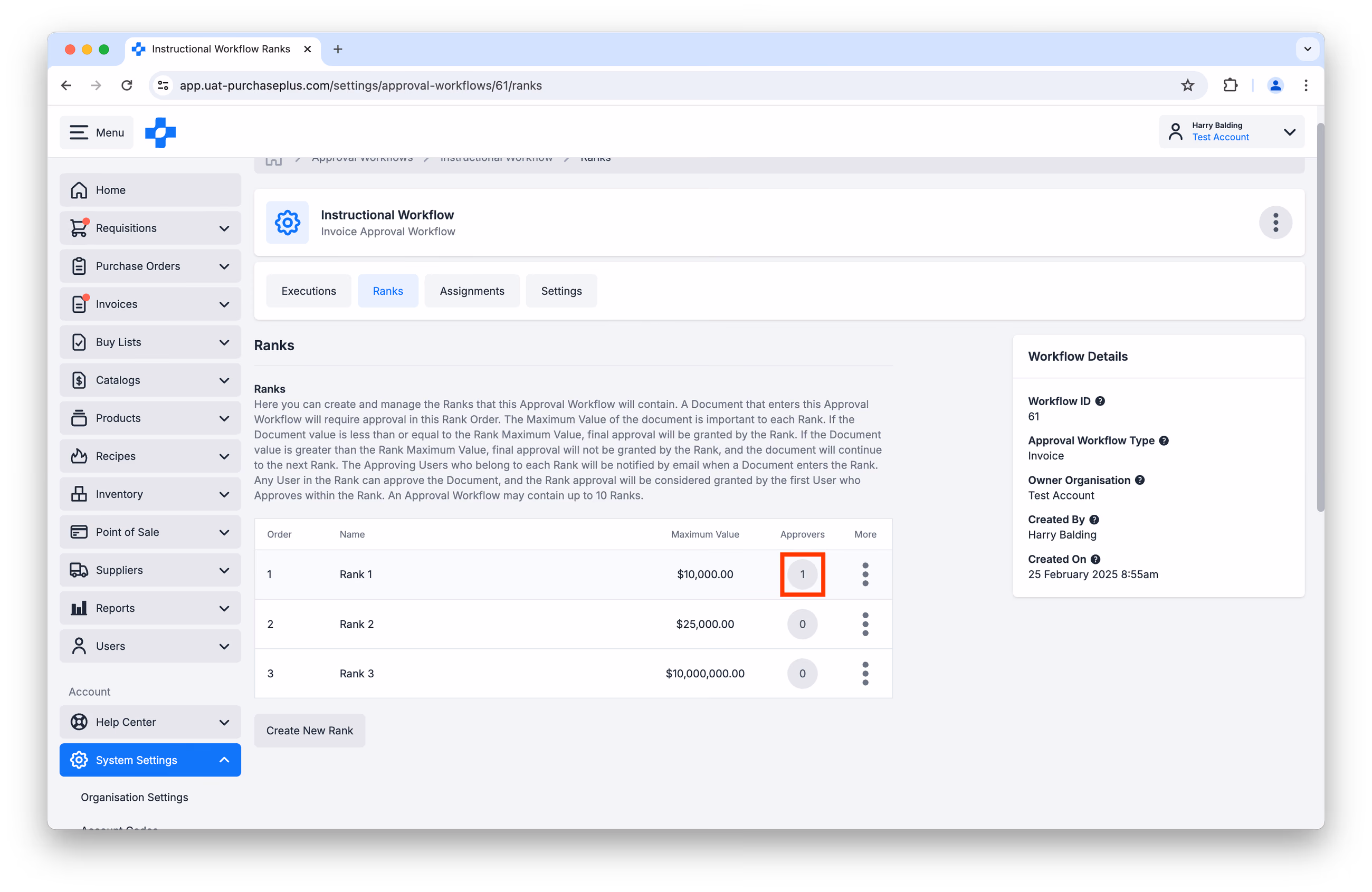 Approvers on a Workflow Rank