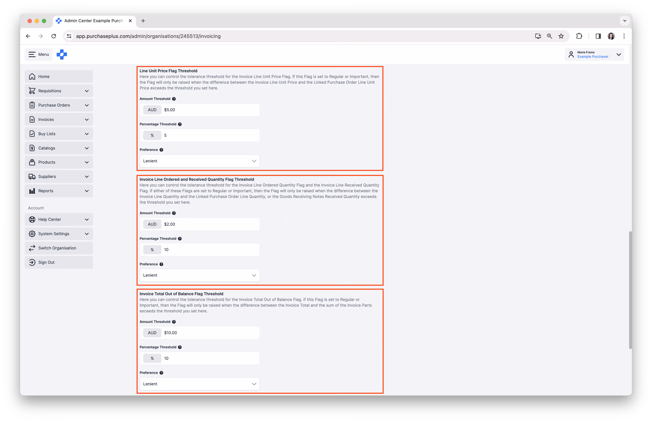 Configure Invoice Threshold Settings