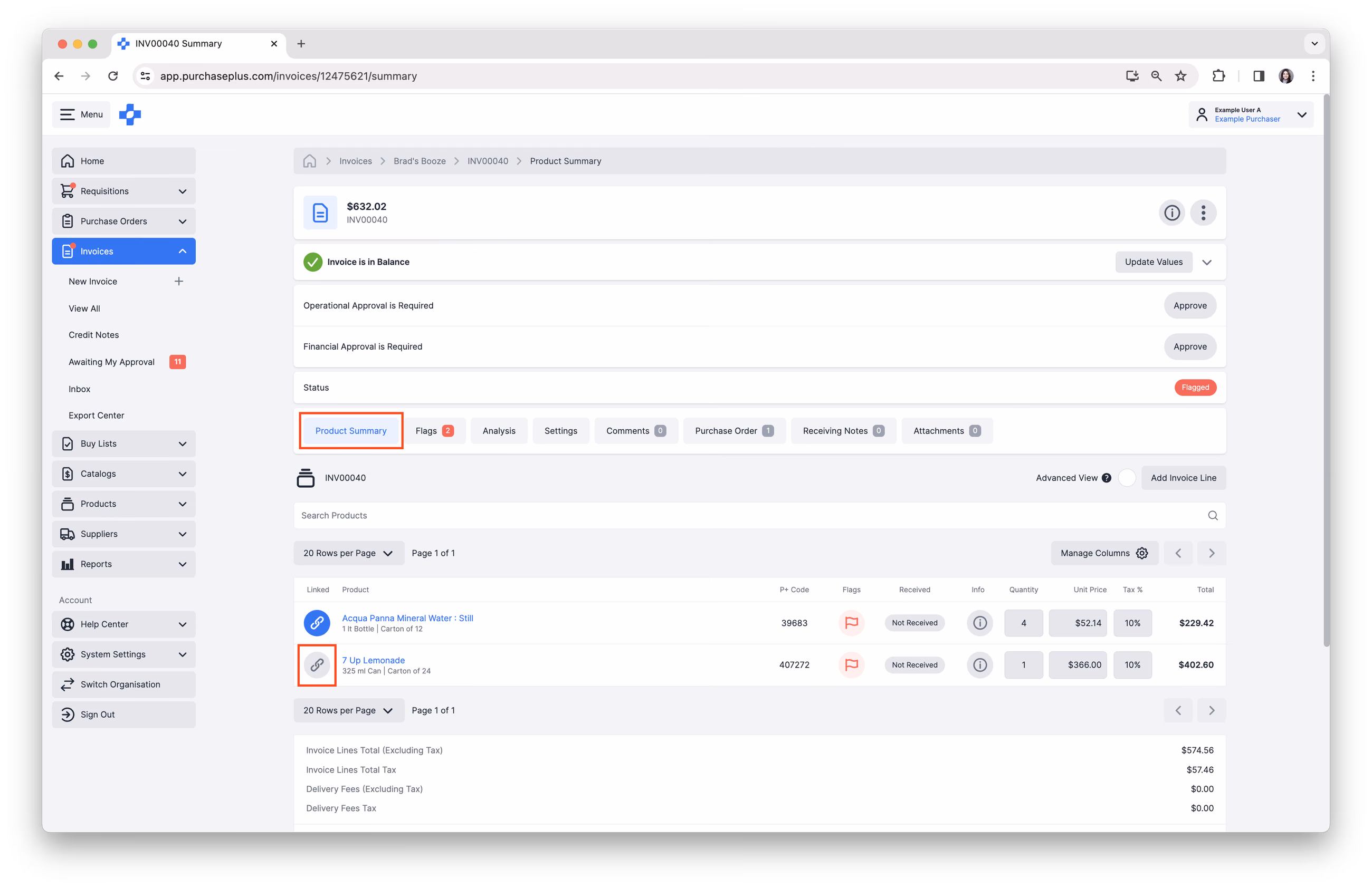 Select link icon to link line item