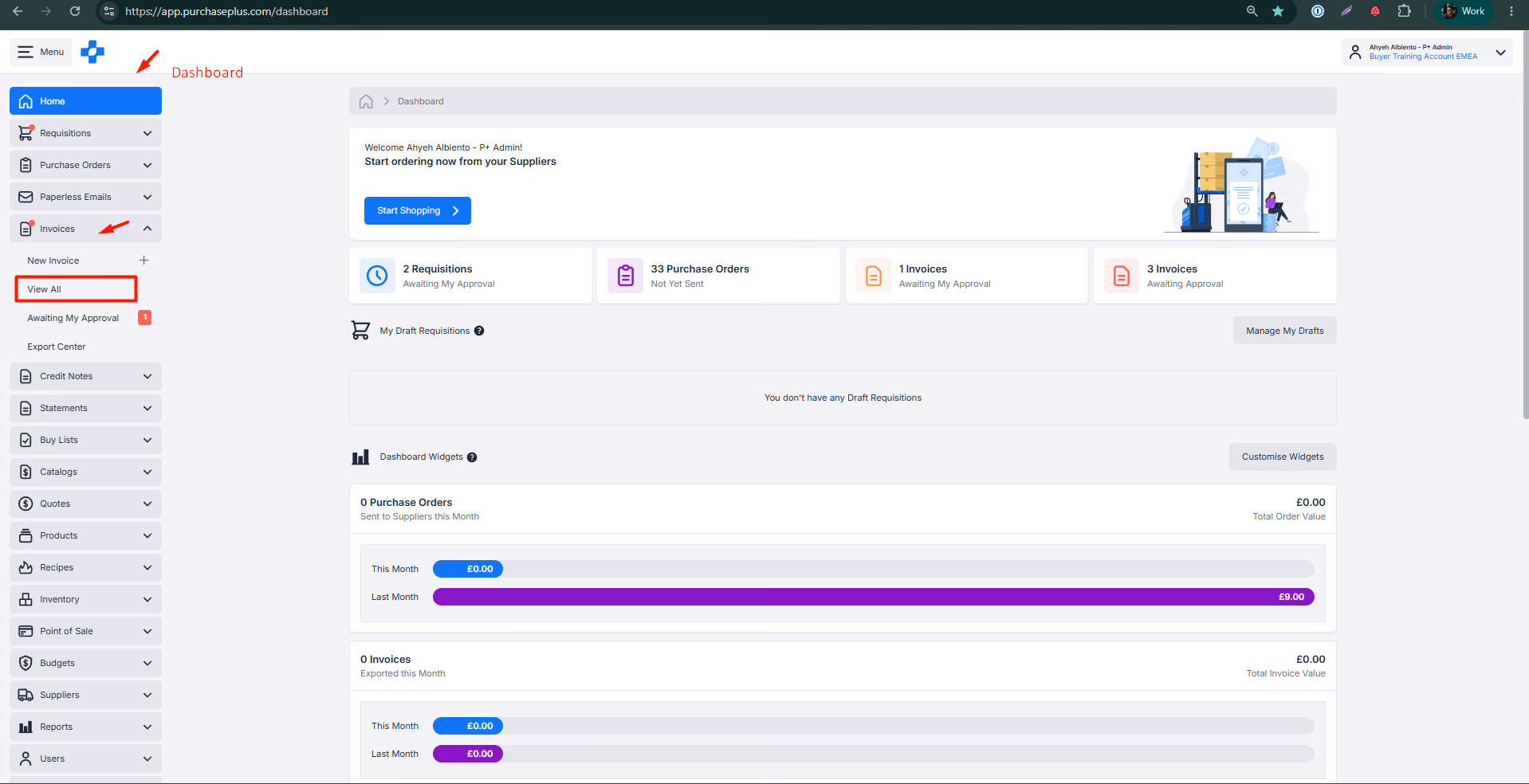 Invoices View All page