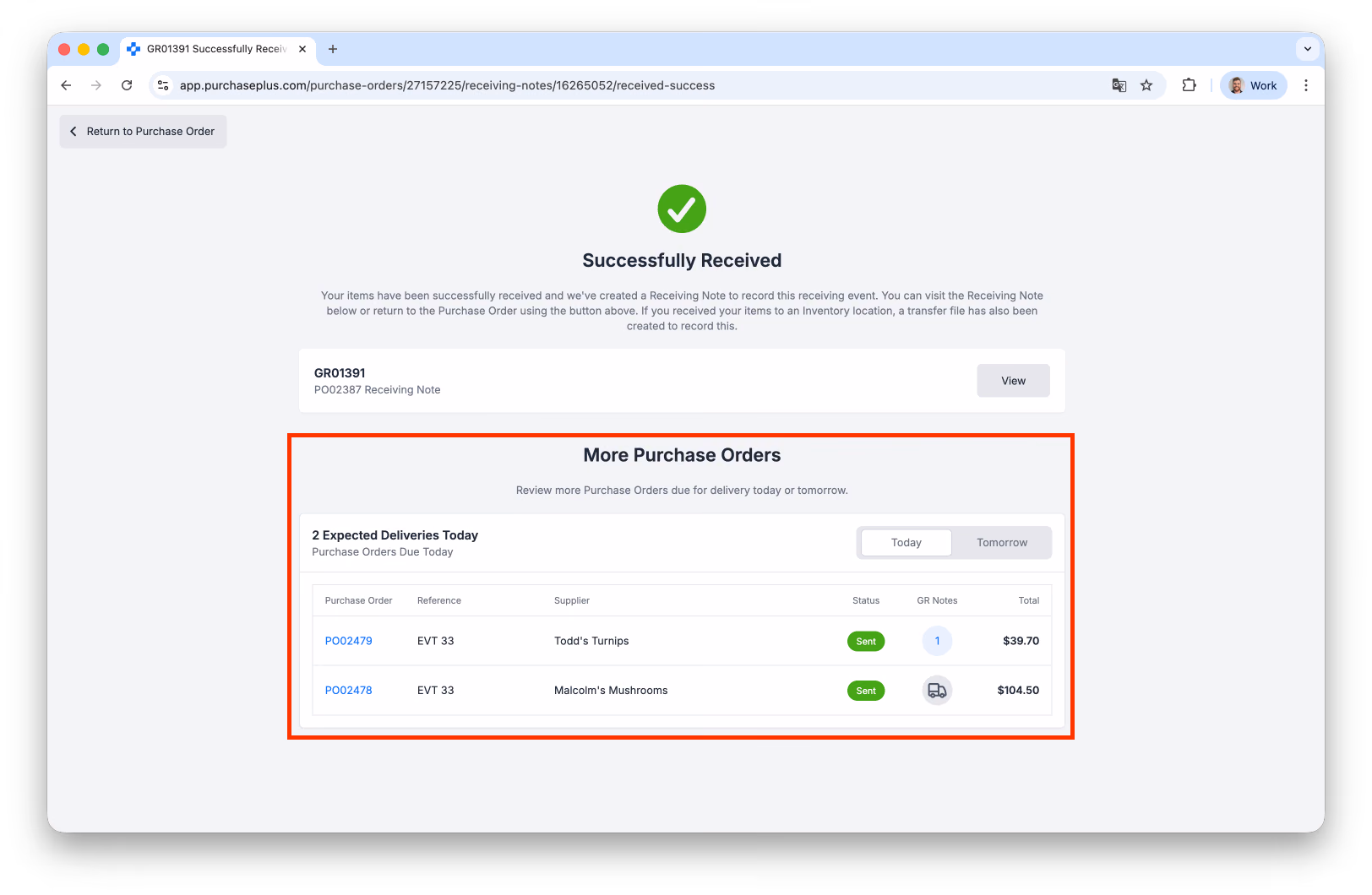 New GR Note Success Page with Widget