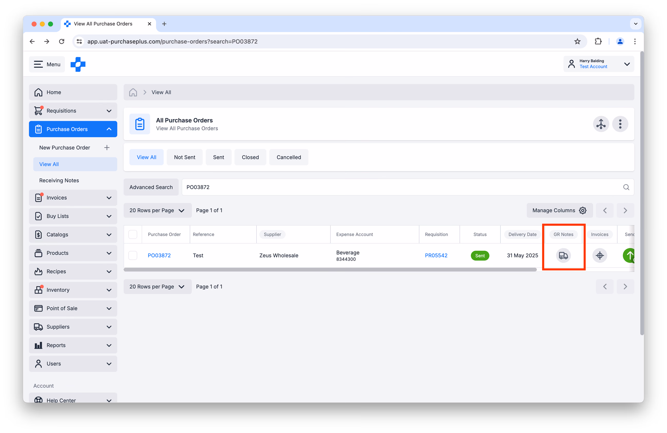 Create Receiving Note truck icon