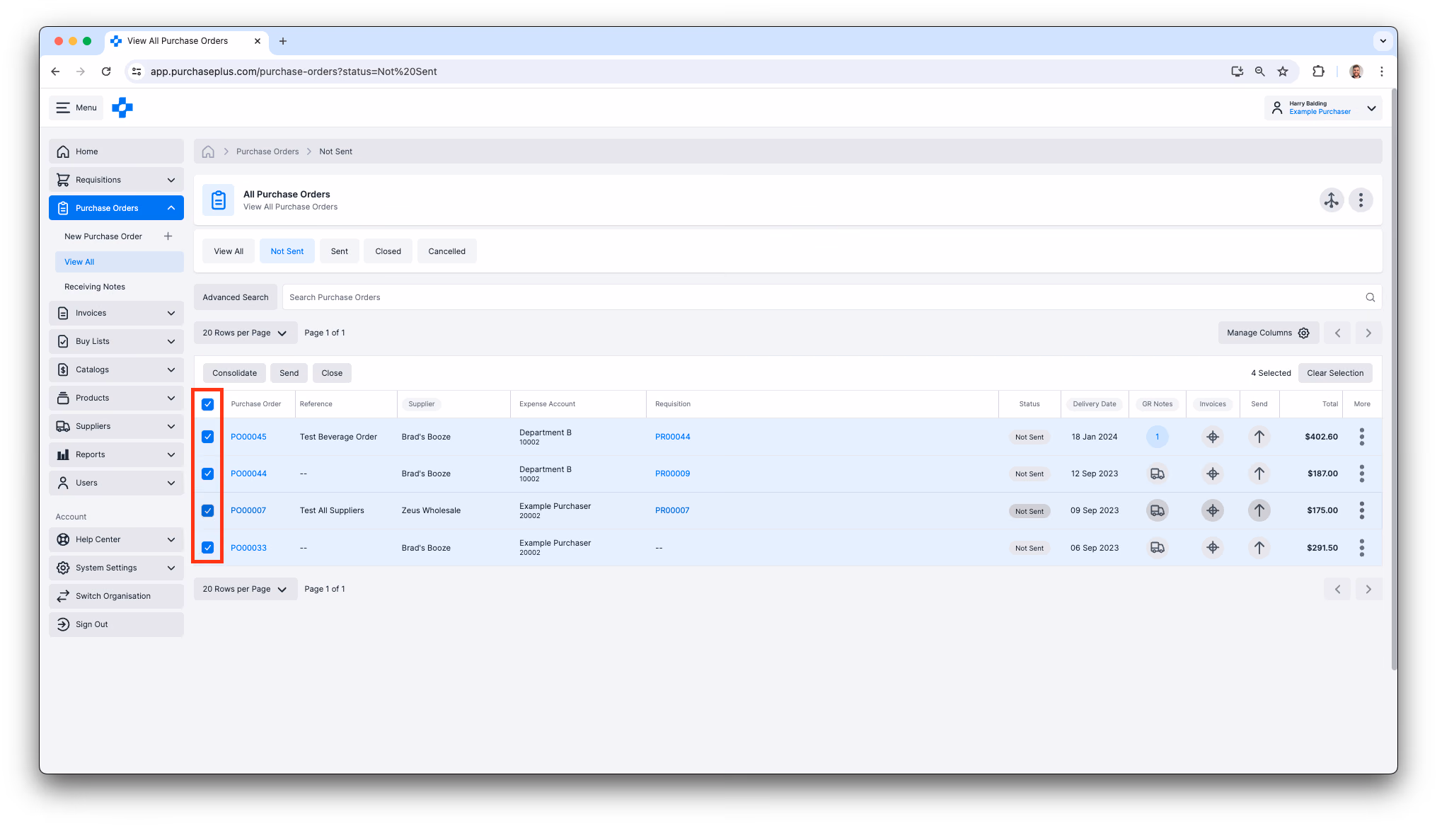 Selecting multiple purchase Orders
