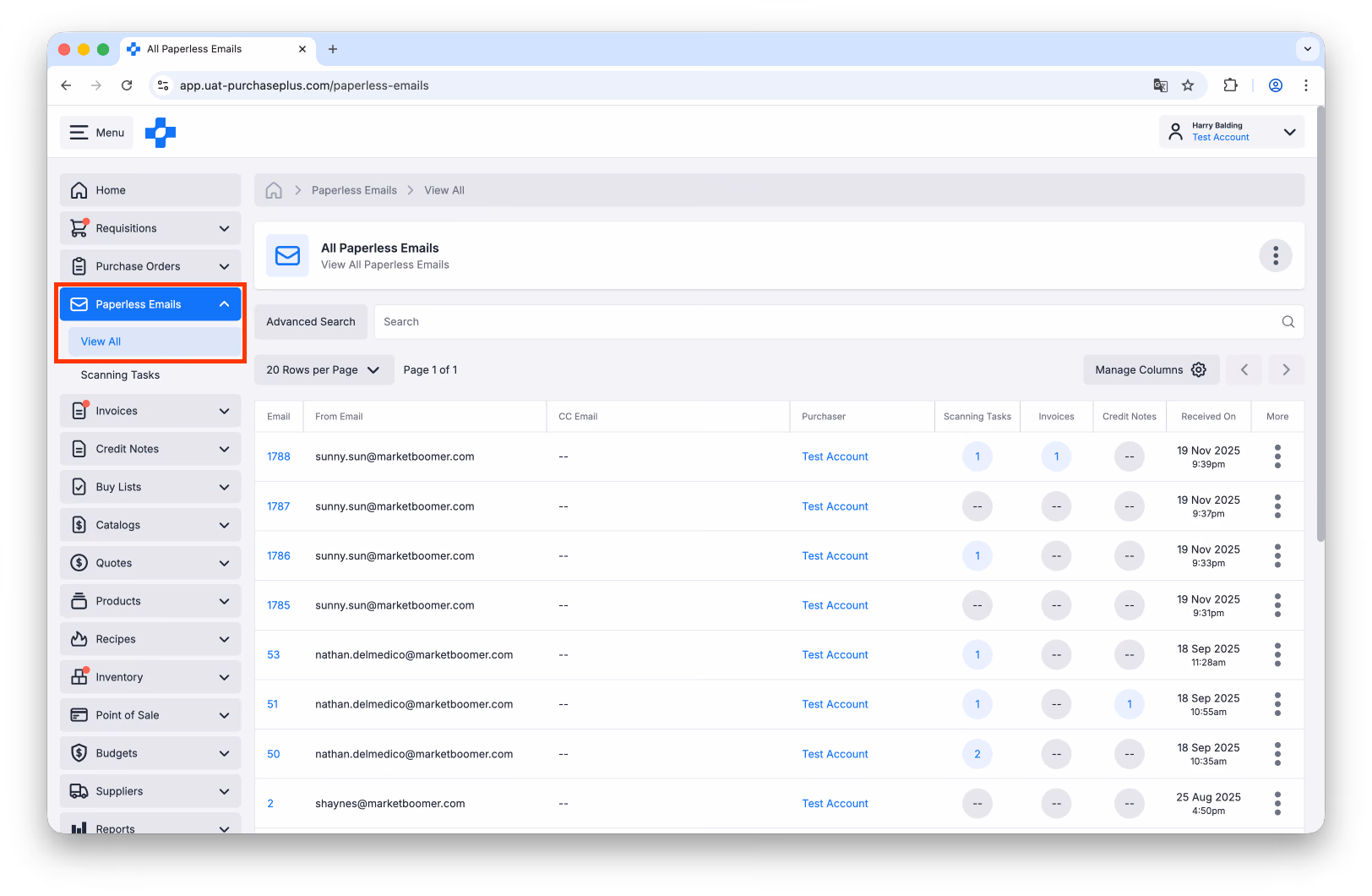 Paperless Emails View All table