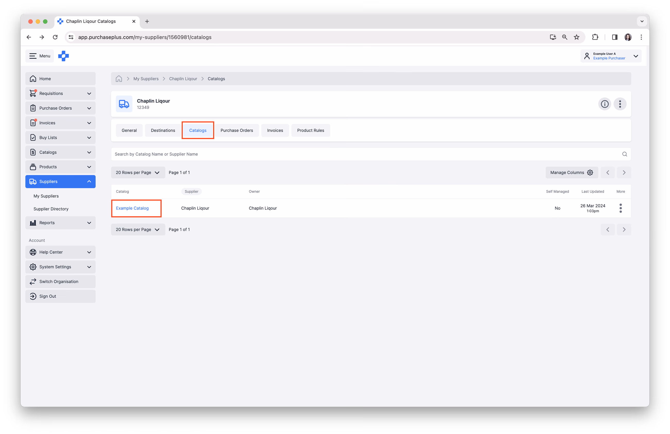 Supplier Catalogs with Self Managed column
