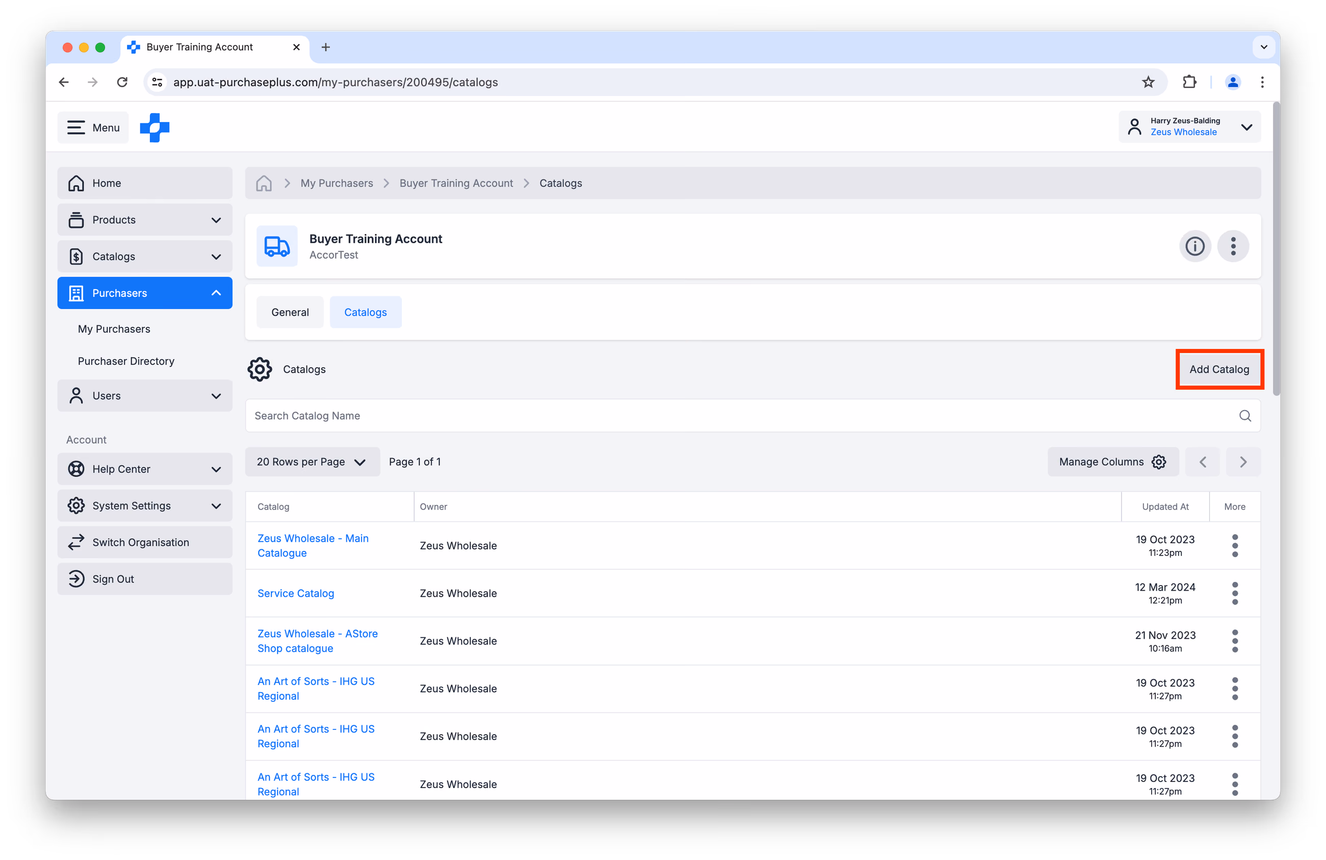 Add Catalog to a Purchaser