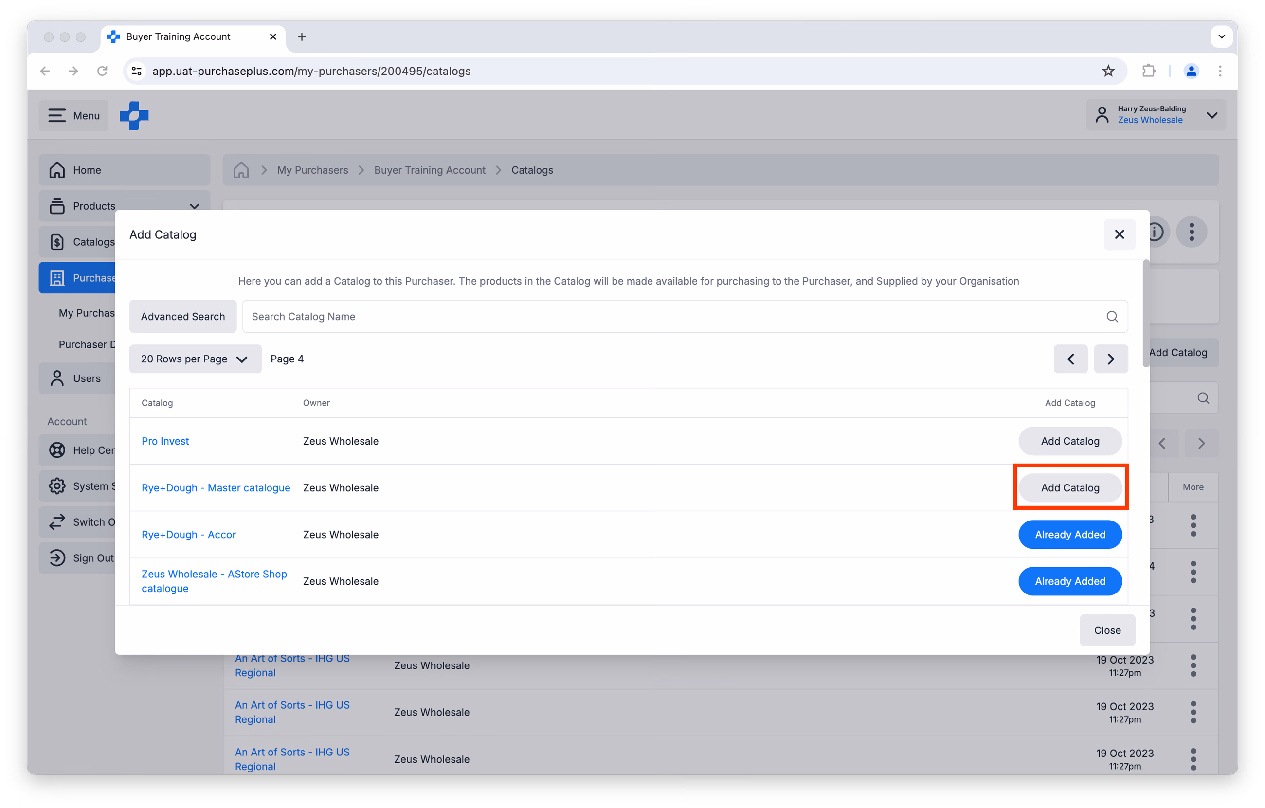 Add Catalog button