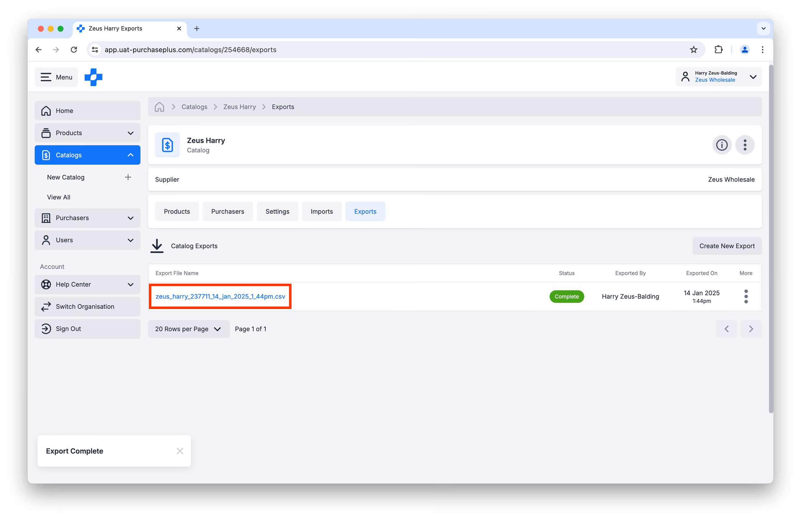 New Export File as a Supplier