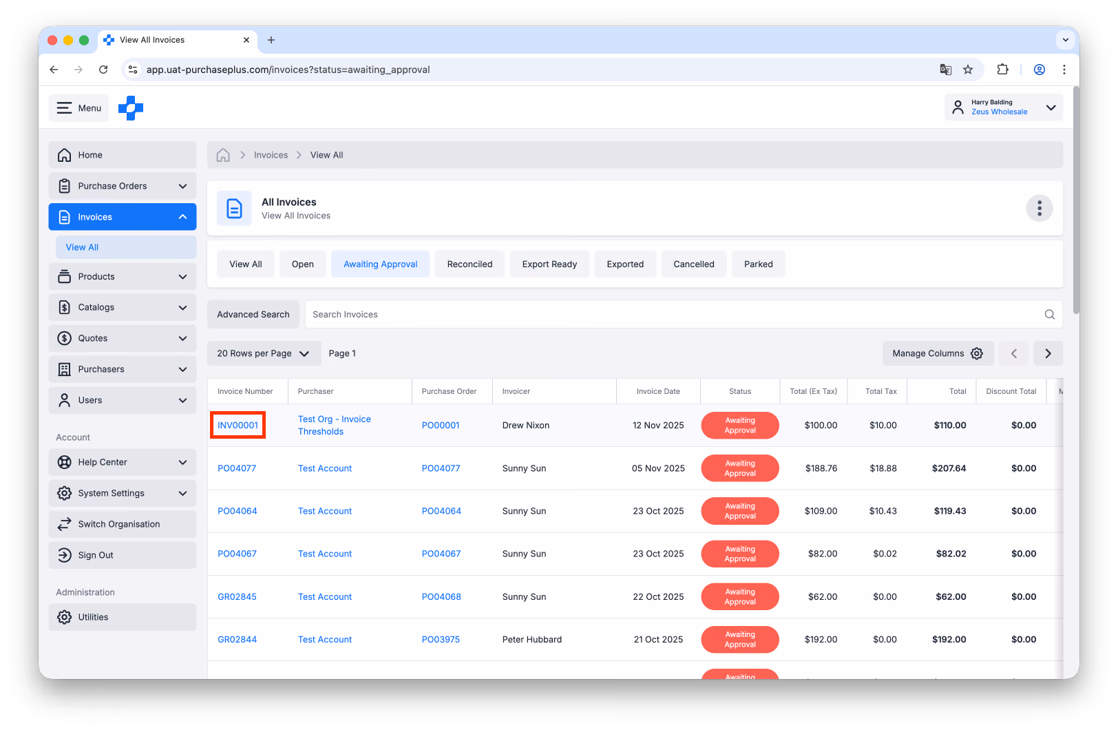 Select an Invoice as a Supplier