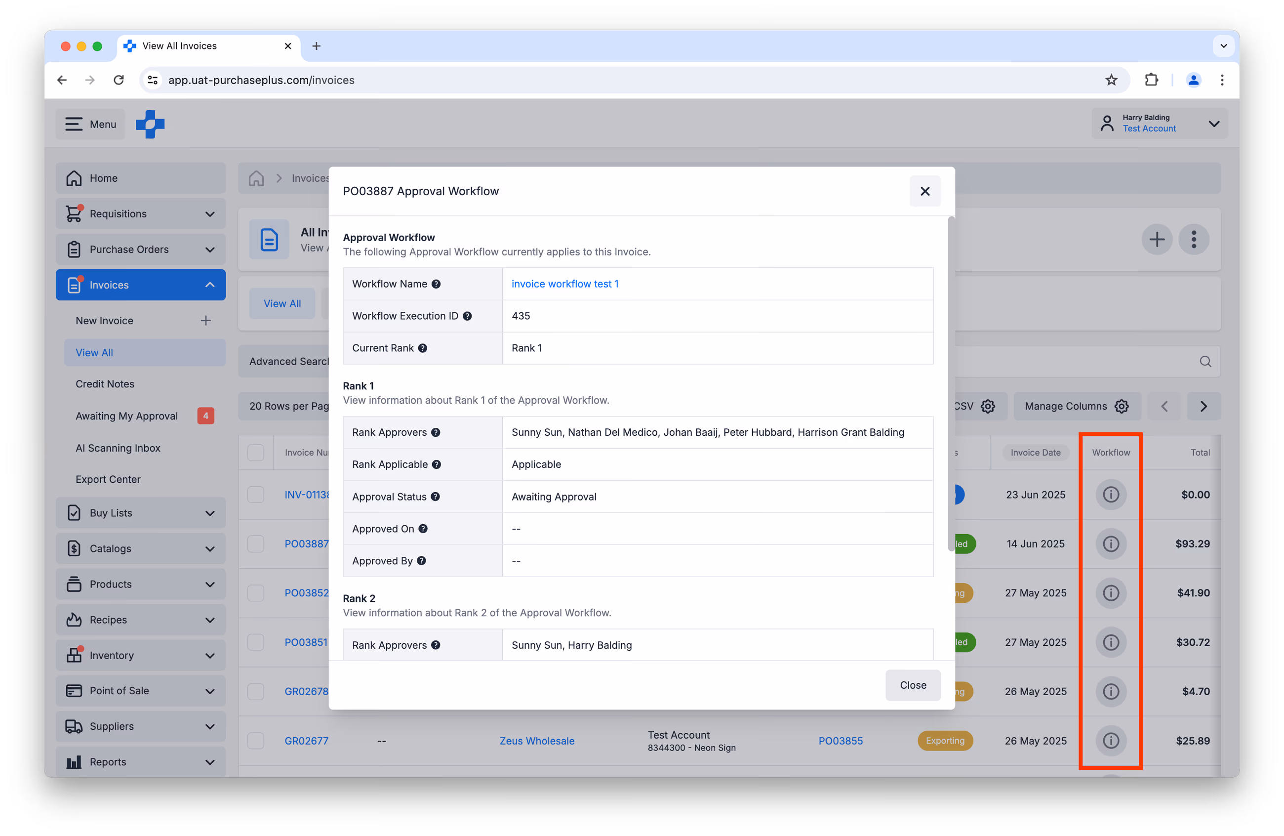 All Invoices Workflow view