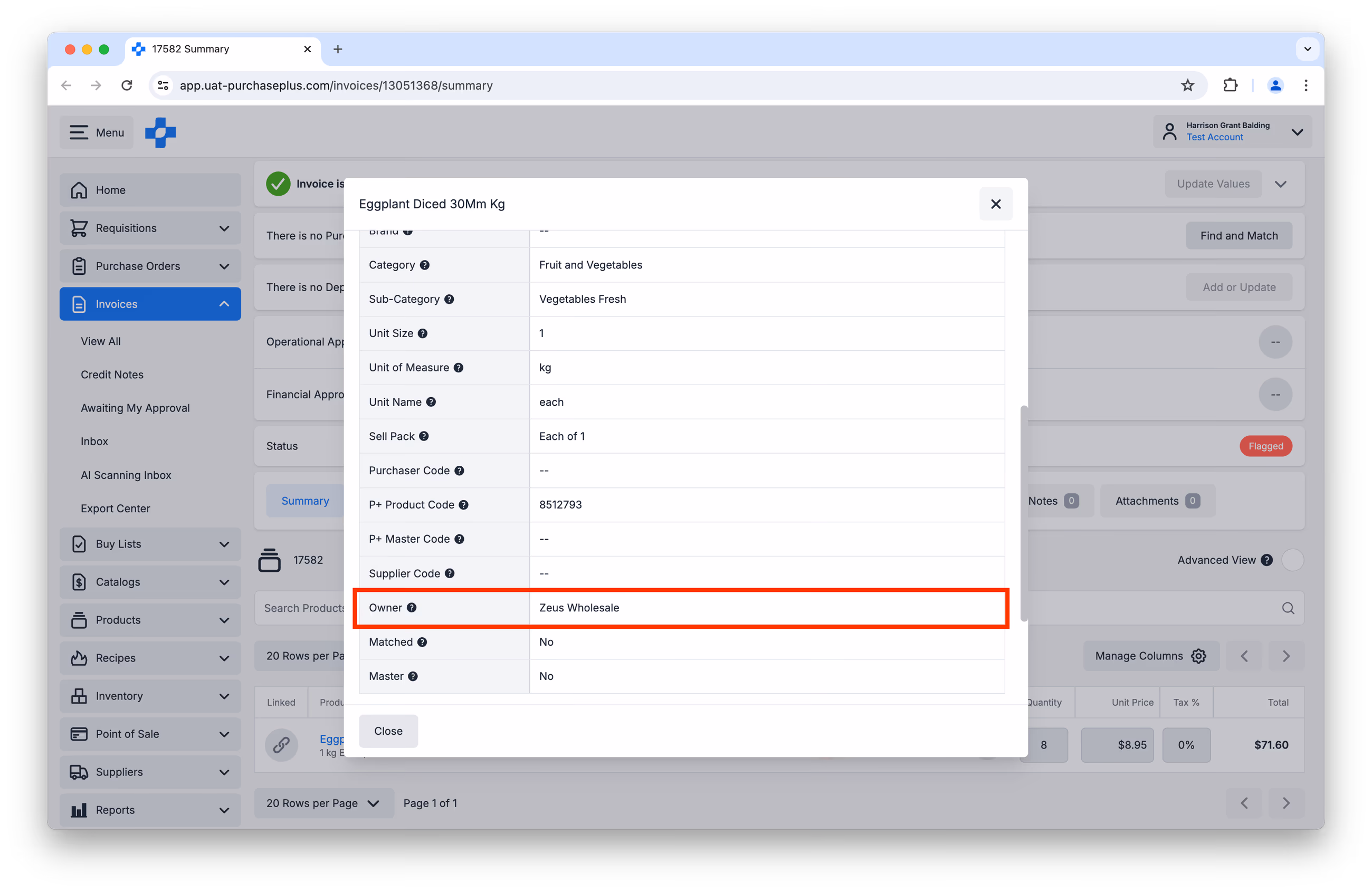 New product details created by AI Scanner showing owner