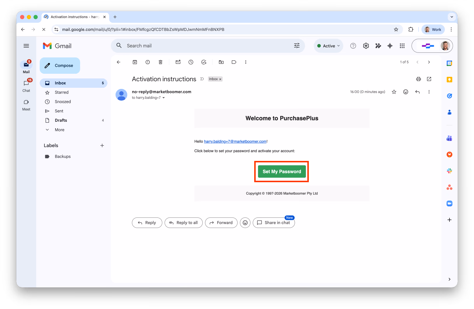 Set password screen in PurchasePlus