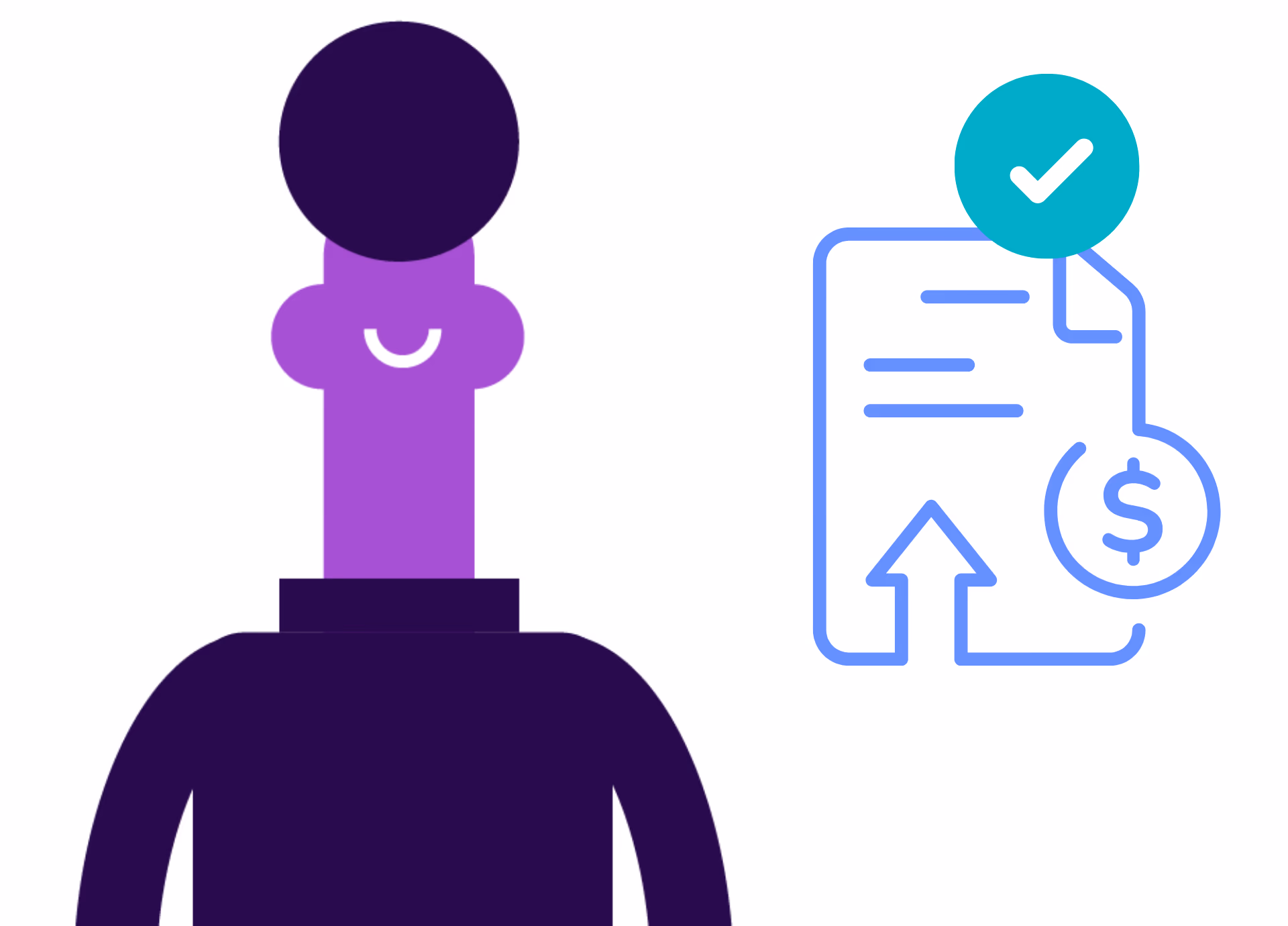 Illustration of a person beside an approved document with dollar sign