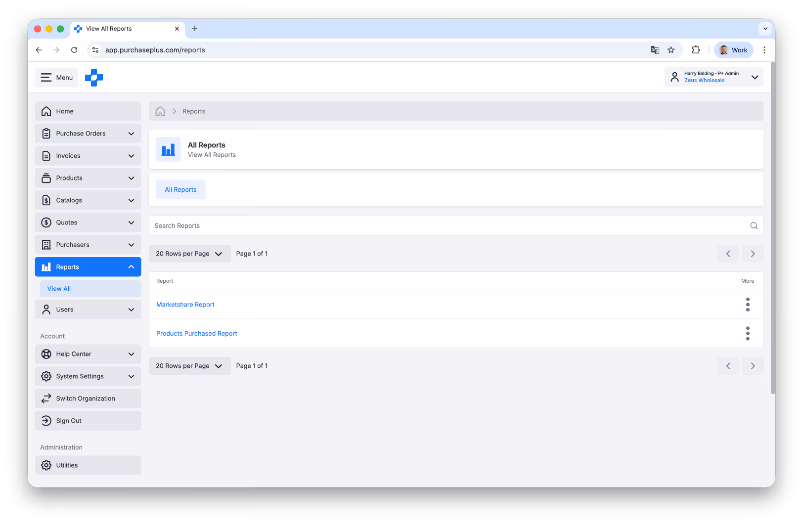 Supplier reports screen